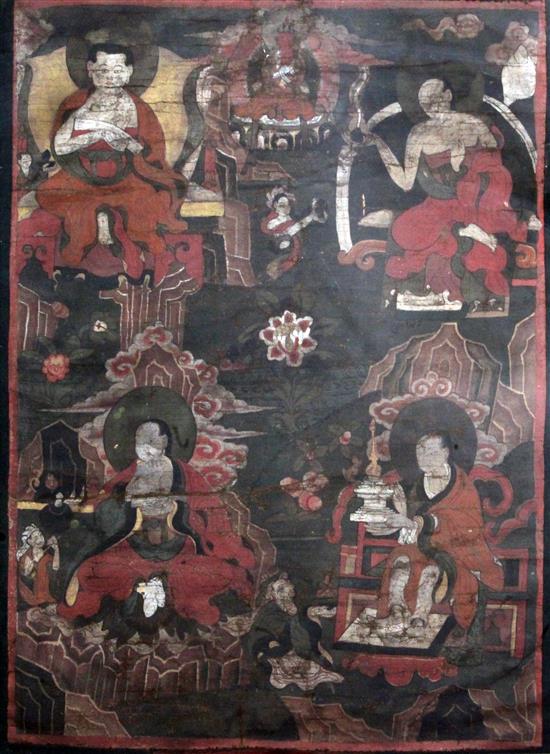 A Tibetan painted silk thangka, 18th / 19th century, image 53.5 x 38cm